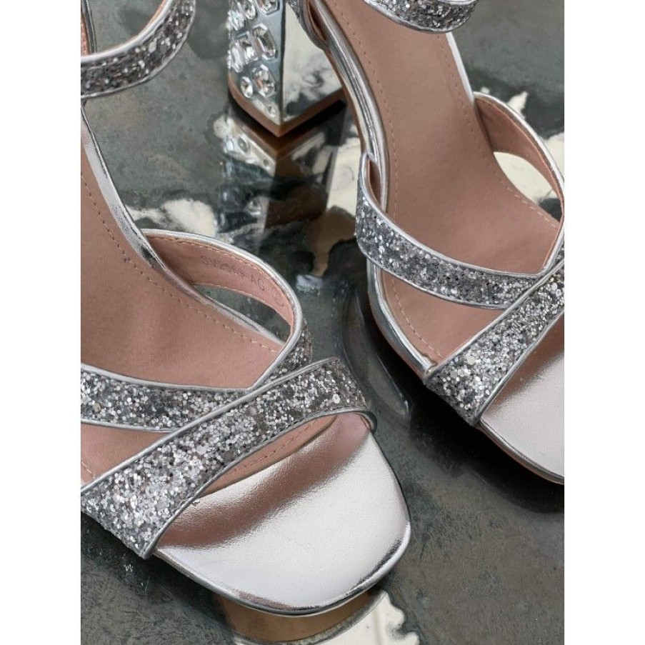 Sko Deluxe Clothing | Manja Stone Heels Silver