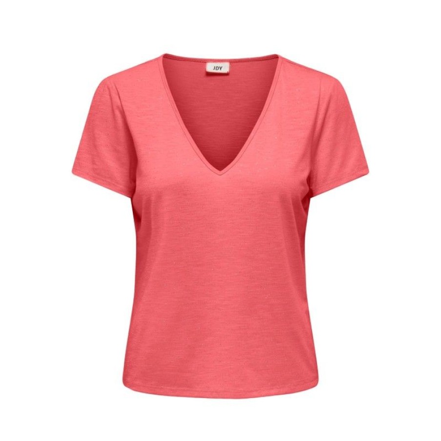 Overdele New Year | Jdydora Dodo S/S V-Neck Glitter Top Jrs Tea Rose