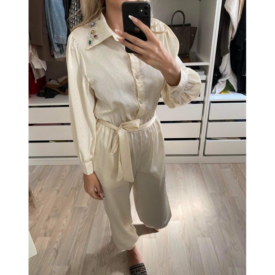 Overdele Deluxe Clothing | Zilma Jumpsuit Creme -W9092