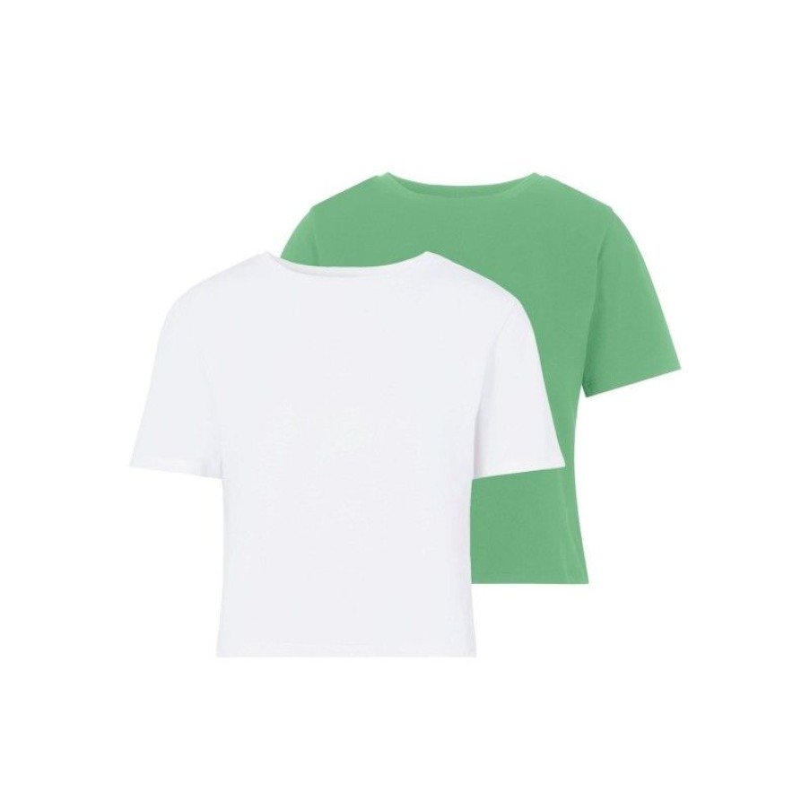 Overdele Pieces | Pcrina Ss Crop Top 2-Pack Noos Bc Bright White/Green