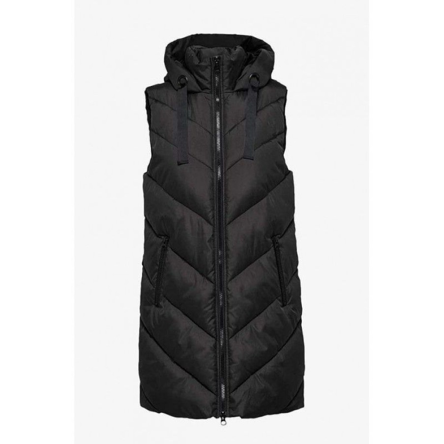 Jakker&Veste Deluxe Clothing | Jdyskylar Padded Hood Waistcoat Black