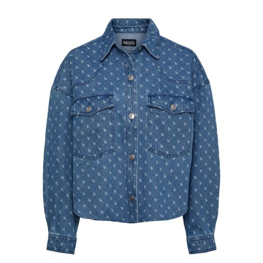 Overdele Pieces | Pcnursel Ls Short Shirt Bc Medium Blue