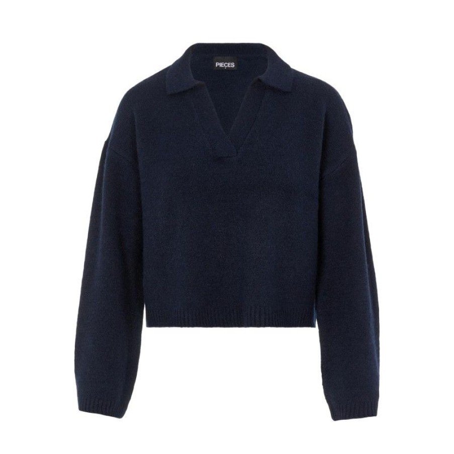 Overdele Pieces | Pcsasha Ls Cropped Knit D2D Bc Natural Navy Blazer