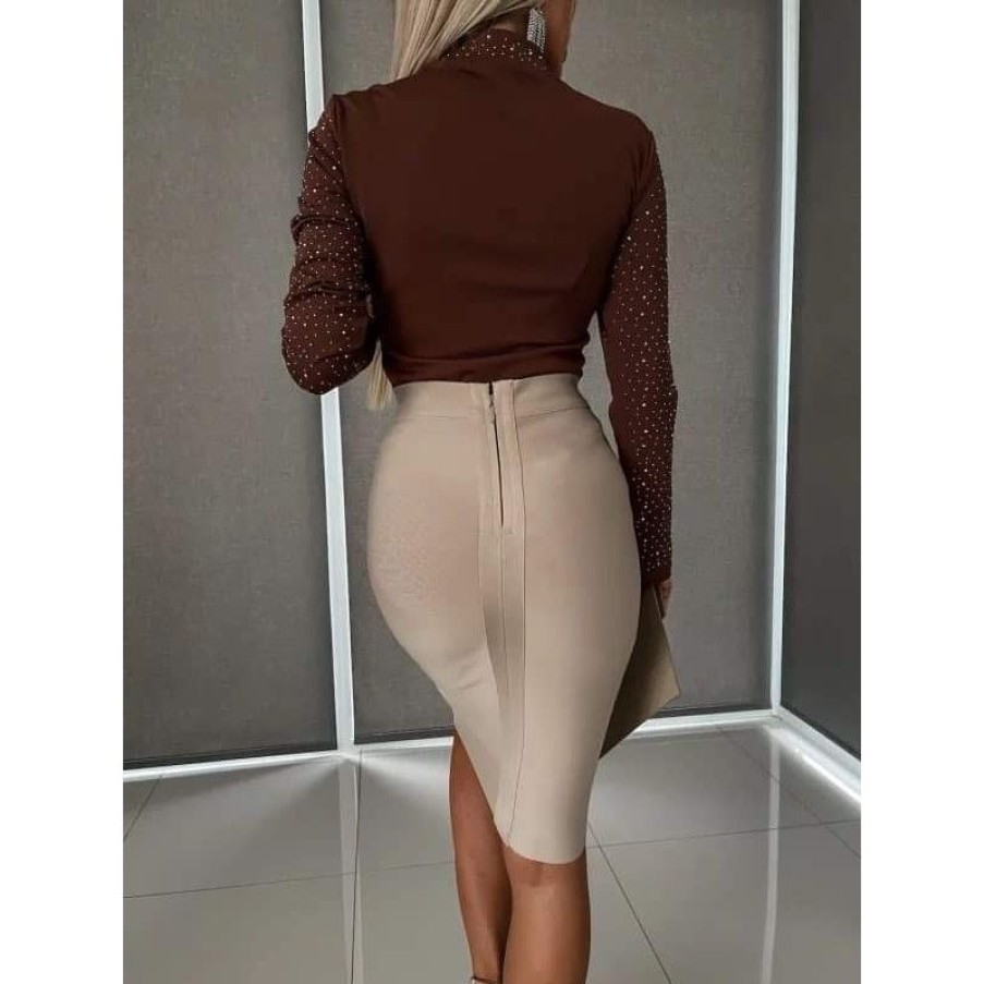 Kjoler & Nederdele Deluxe Clothing | Yazmine Bandage Skirt Beige 9636