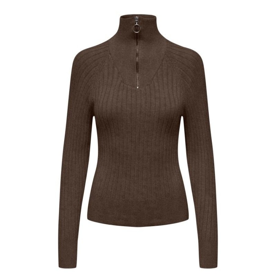 Overdele Deluxe Clothing | Jdymagda L/S Zip Neck Pullover Knt Brown