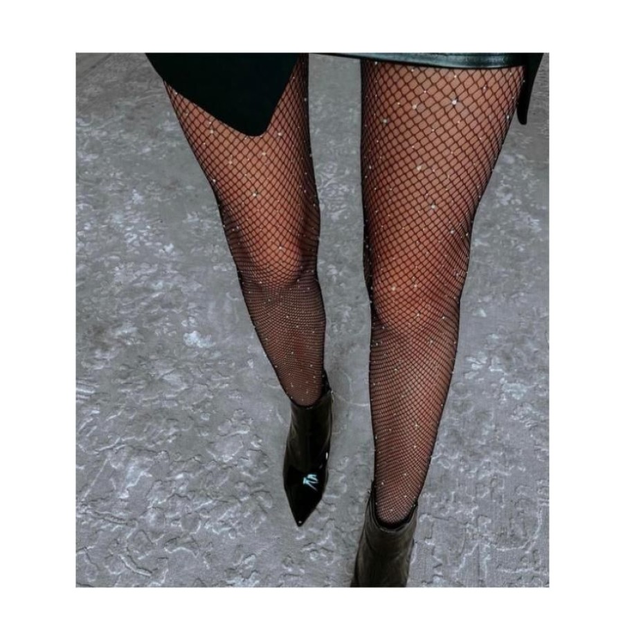 Accessories Deluxe Clothing | Pcclaire Fishnet Glitter Tights D2D Black