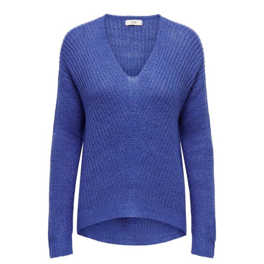 Overdele Deluxe Clothing | Jdynew Megan L/S Pullover Knt Noos Dazzling Blue W. Black Ply