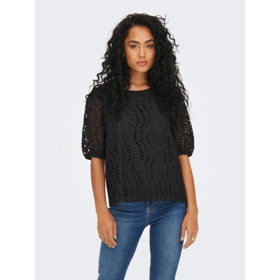 Overdele JDY | Jdycally 2/4 Embroderie Top Wvn Black