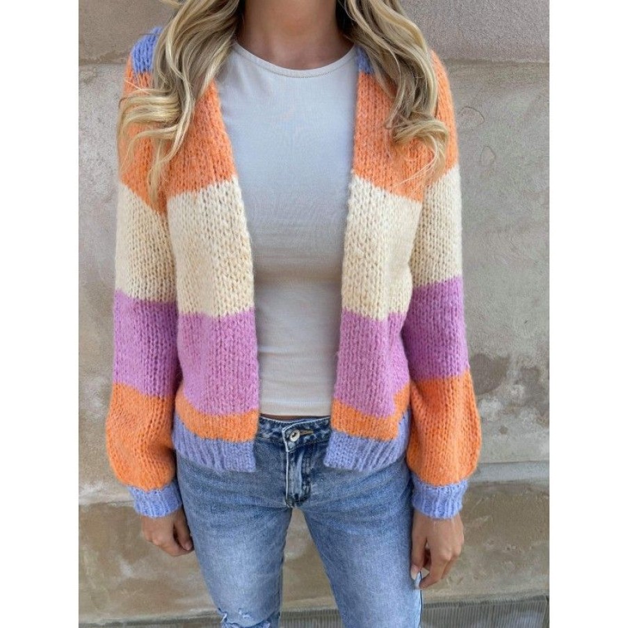 Overdele Pieces | Pcfonda Ls Wool Knit Cardigan Pale Iris-Muskmelon