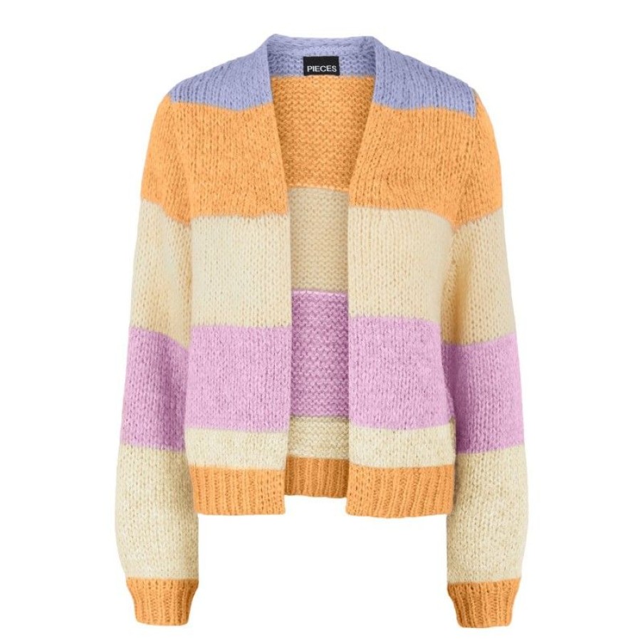 Overdele Pieces | Pcfonda Ls Wool Knit Cardigan Pale Iris-Muskmelon