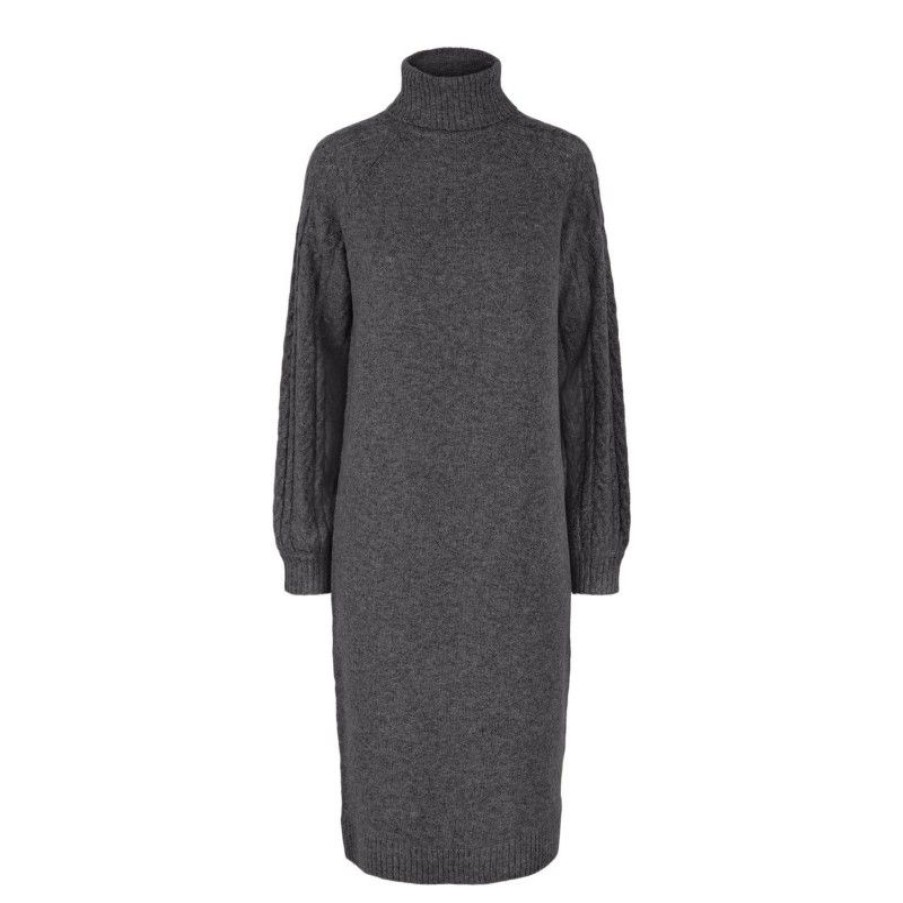 Overdele Pieces | Pcfuna Ls Turtleneck Knit Dress Bc Dark Grey Melange