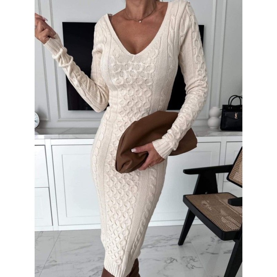 Kjoler & Nederdele Deluxe Clothing | Thena Knit Dress Off White - D5030