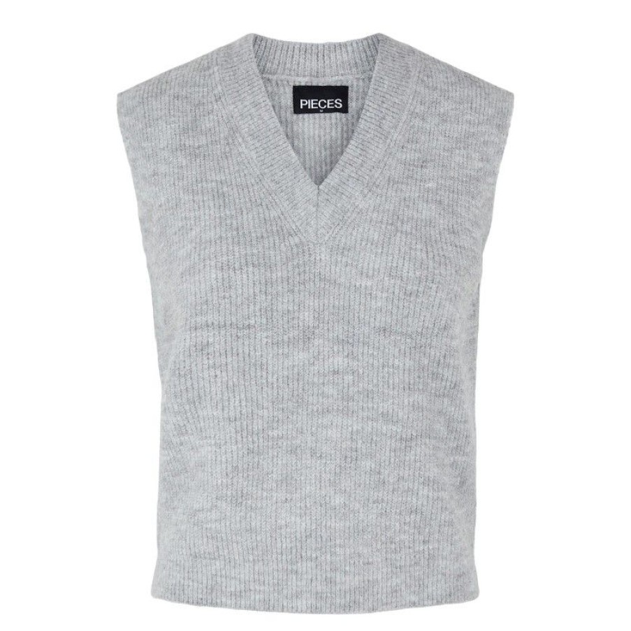 Overdele Pieces | Pcchapa V-Neck Knit Vest Light Grey Melange