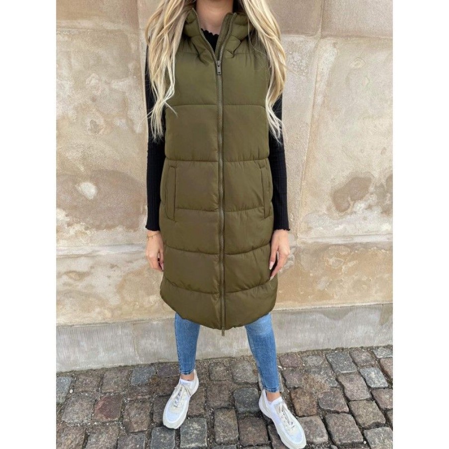 Jakker&Veste Pieces | Pcbee New Long Puffer Vest Bc Dark Olive